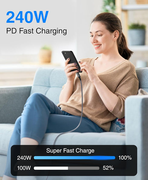 BlueRigger USB C Cable 3FT - (240W PD, USB 4.0, Type C Cable, 48V 5A Fast Charging, 40 Gbps Data Transfer, 8K 60Hz HD Display, USB C Charger) - Co...