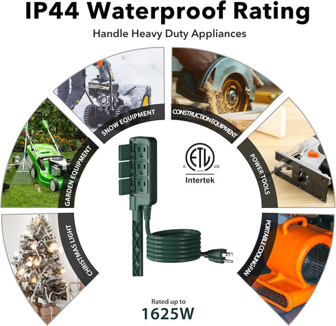 HBN Outdoor Power Stake Waterproof with 6FT Long Extension Cord, 3 Grounded Outlets Yard Power Strip with Protective Covers, Electrical Power Stak...
