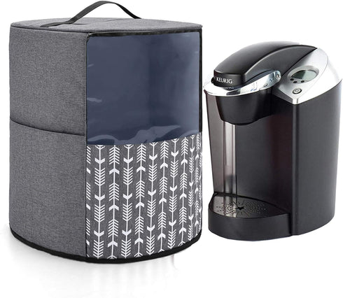 Yarwo Coffee Maker Dust Cover Compatible with Keurig K-Classic and K-Select, Visible Coffee Machine Cover with Pockets and Top Handle, Gray with A...