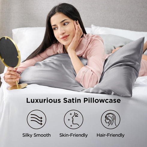 Bedsure King Size Satin Pillowcase Set of 2 - Dark Grey Pillow Covers for Hair and Skin with Envelope Closure, Similar to Silk Pillow Cases, Gifts...