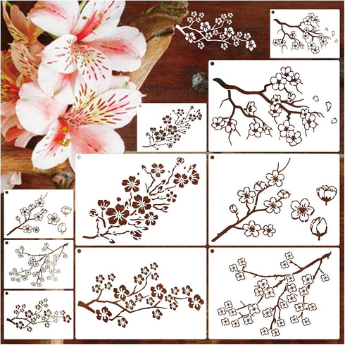 Cherry Blossom Flower Stencils for Painting on Wood Peach Blossom Branch Stencil A4 Template Paint Stencils for Painting on Wood Burning Art Craft...