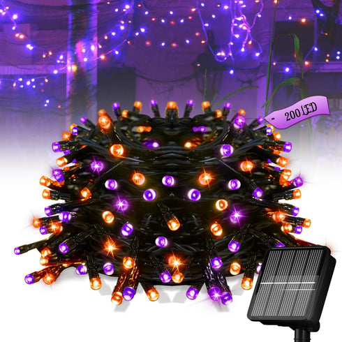 Solar Halloween Lights,72FT 200LED Orange & Purple Halloween Lights,Halloween Solar Lights Outdoor with 8 Modes Waterproof Halloween Lights for Be...