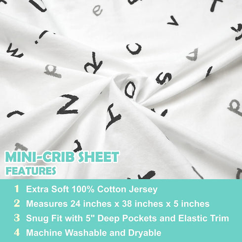 TL Care 100% Natural Cotton Fitted Mini Crib Sheet 38" x 24" - Soft & Breathable Small Nesting Portable Crib Sheet, Fits Pack N Play Mattresses, A...