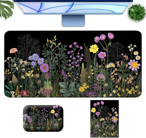 Large Gaming Mouse Pad and Mouse Wrist Rest,Desk Mat + Mouse Wrist Rest +Small Mouse Pad,Desk Accessories,Office Supplies,Wild Flower...