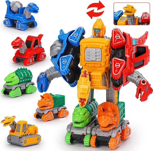 5 in 1 Dinosaur Transforming Toys for Boys 4-6 Dinosaur Car Action Figures Transform Dino Robot Toys for Kids 3-5 5-7 Educational STEM Take Apart ...
