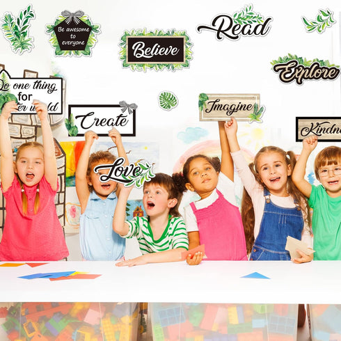 Boho Bulletin Board Set Greenery Plant Inspirational Cutouts Greenery Board Border Classroom Decor Simply Boho Positive Quote Sign for Kids Social...