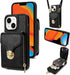 Compatible with iPhone 13 6.1 inch Wallet Case Crossbody Strap Leather Zipper Credit Card Holder Clasp Stand Cell Accessories Phone Cover for iPho...