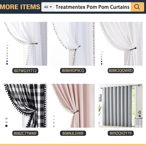 Treatmentex Pompom Window Curtain Panels Natural 45" Long Small Window Curtain Ivory Curtain Drapes for Basement Laundry Room Darkening Curtains 2...