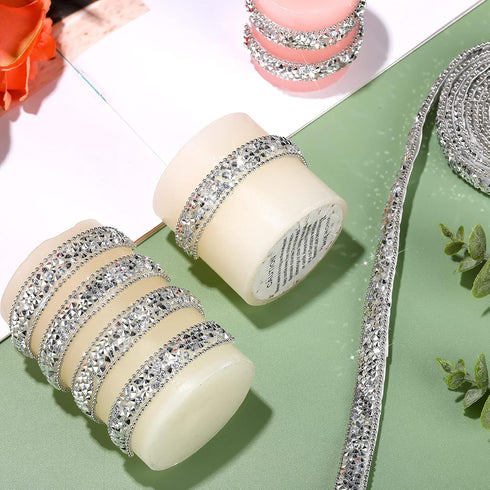 Hicarer 3 Yards Resin Rhinestone Ribbons for Wedding Self Adhesive Diamond Crystal Ribbon Roll Glitter Resin Diamond Belt Bling for Craft DIY Bag ...