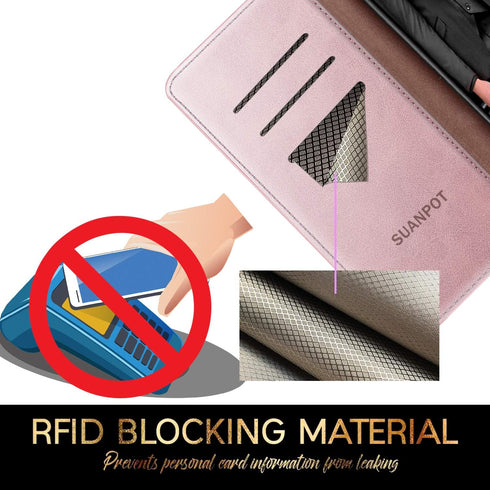 SUANPOT for iPhone 12 Pro Max Leather Wallet case with RFID Blocking Credit Card Holder, Flip Folio Book Magnetic PU Cell Phone Plus Cover for App...