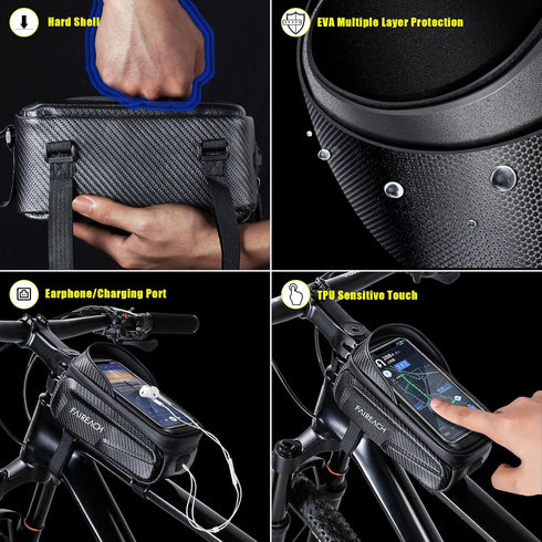 Bike Frame Bag, Large Capacity Top Tube Bike Bag with Sensitive Touch Screen Function & Sun-Visor, Waterproof Bike Phone Bag for Smart Phones 5.5”...
