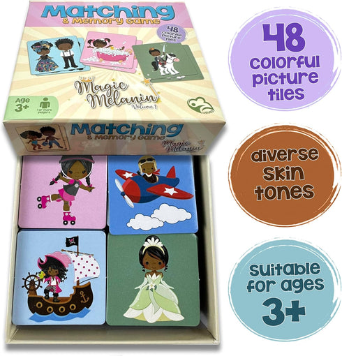 Matching Memory Game for Black and Brown Children | Educational Learning Toy for Boys & Girls Age 3+ Preschool Kids | Magic Melanin Vol 1...