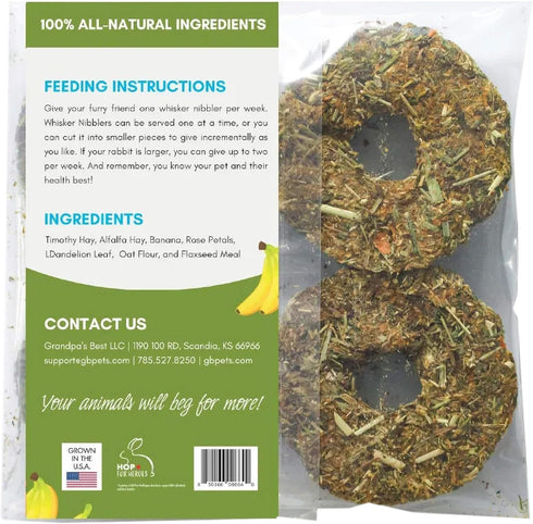 Grandpa's Best Whisker Nibblers Banana Rose Petal Treats for Rabbits, Guinea Pigs and Small Animals...