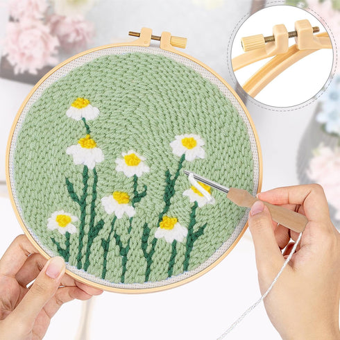 JSRQT Punch Needle Embroidery Starter Kits,Rug Hooking Kit for Kids and Adults Beginners,Handcraft Punch Needle Kits with Embroidery Hoops,Flowers...