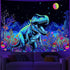 Blacklight Dinosaur Tapestry, Fantasy Neon Funny Dino Frog Mountain Art UV Reactive Tapestries, Cool Fairytales T-Rex Galaxy Space Glow in the Dar...