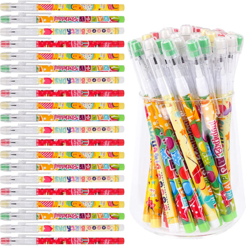 Kolewo4ever Happy Birthday Pencils Translucent Pencil Multicolor Non- Sharpening Stackable Pencils Pop Up Plastic Pencils Cake,Balloon Printed Bir...