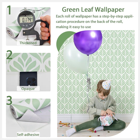 Cohoo Home Green Wallpaper Peel and Stick Wallpaper Boho Contact Paper for Cabinets Modern Self-Adhesive Removable Wallpaper Sage Green White Leaf...