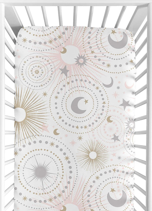 Sweet Jojo Designs Star and Moon Girl Baby Fitted Crib Sheet for Infant Newborn Nursery Toddler Bed Room Standard Mattress - Blush Pink Gold and G...