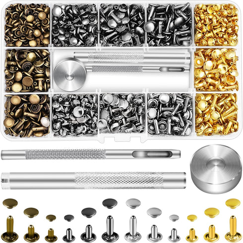 Jetmore 480 Pack Leather Rivets, Brass Rivets for Fabric, Leather Rivet Kit, Double Cap Rivet for DIY Leather Craft, Hats, Purse, Shoes, Bag, Rema...
