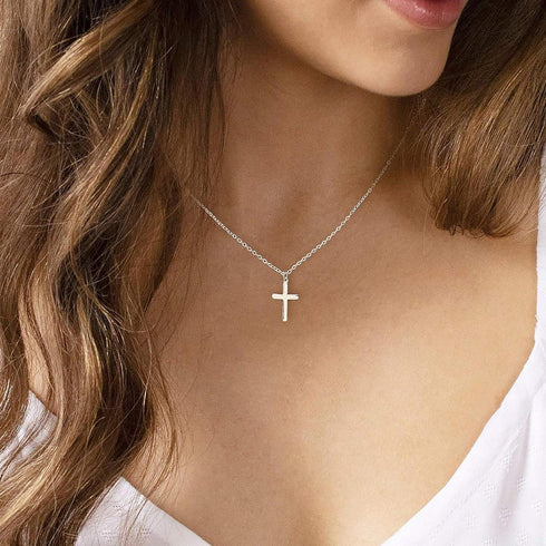 2pcs Cross Necklace For Women Men?Stainless Steel Gold Silver Faith Dainty Fashion Elegant Cute Simple Small Cross Necklace For Women Jewelry (gol...