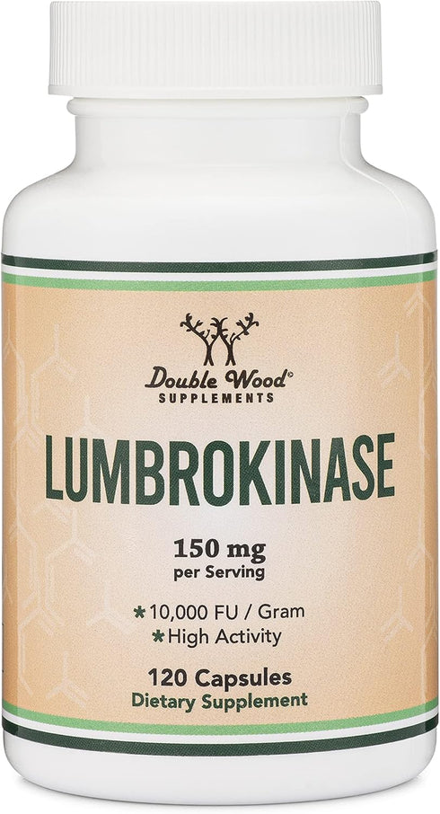 Lumbrokinase Enzymes Supplement - 120 Capsules (Max Activity 10,000 FU/Gram) 150mg per Serving (No Fillers, Non-GMO, Gluten Free) for Cardiovascul...