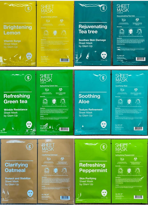 GLAM UP Premium Facial Sheet Mask 12 Combo (Pack of 12) | Clean Face Masks Skincare, Hydrating Face Masks, Moisturizing, Soothing, Beauty Mask For...