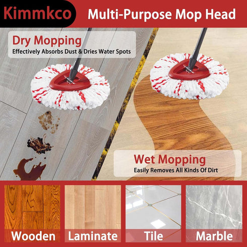 3 Pack Spin Mop Heads Replacement - 40% More Cleaning Power, Spin Mop Replace Refills Compatible with O Cedar Easy Wring 1-Tank System, Deep Clean...