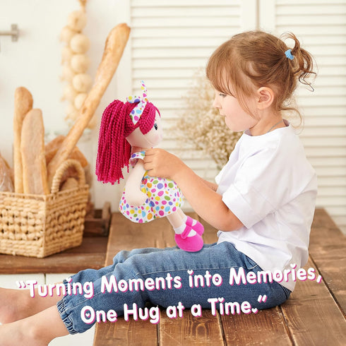 June Garden 18" Snuggle Cuties Sophie - Soft Cuddly Plush Doll Gift for Girls - Huggable Rag Doll - Pink L...