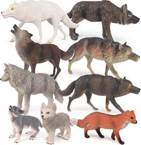 Wildlife Wolf Model Set 9PCS Arctic Wolf, King Siberian Wolf, Green Wolf Party Favors Toys for Boys Girls Kids, MQ20240124YSDW-2...