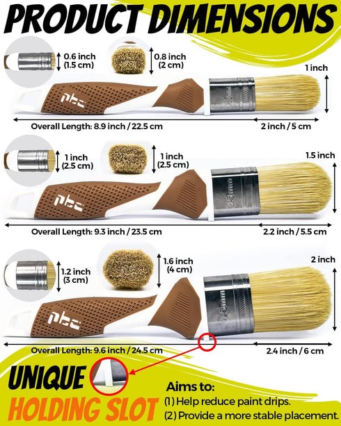 3 Pack Professional Paint Brushes Set, 1", 1.5", 2" House Paint Brush, Premium Synthetic Bristles, Ergonomic Rubber Handle, Small Paint Brushes fo...