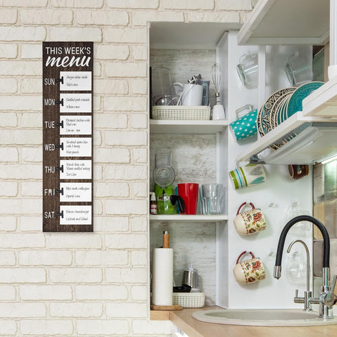 Dahey Menu Board for Kitchen Weekly Meal Planner Rustic Wood Board with Clips, Farmhouse Signs Wall Decor, Magnetic Chalkboard Display Fridge Deco...