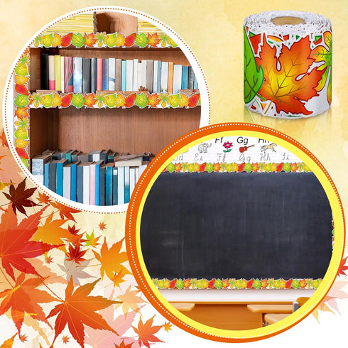 68.9 Feet Autumn Leaves Border Bulletin Board Border Flower Beach Sun Eucalyptus Paw Flag Hat Balloon Sailboat for Classroom Boards Wall Decor...