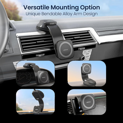 for iPhone MagSafe Car Mount Magnetic Phone Holder with Adhesive Suction Base, Fits iPhone 15/14/13/12 Pro/Plus/Max and Android Phones with Ring A...
