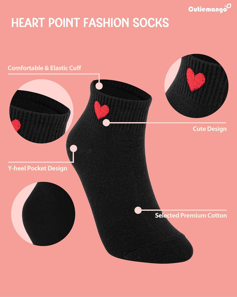 CUTIE MANGO Women's Heart Print Cotton Crew Socks Sneaker Ankle Novelty Casual Soft Cute Lovely Crazy Fun...