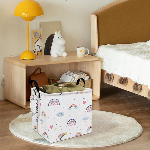 FANKANG Square Nursery Hamper Storage Bins Canvas Laundry Basket Foldable with Waterproof PE Coating Storage Baskets Gift Baskets for Children, Of...