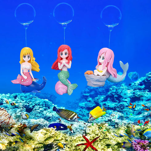 Floating Fish Tank Decorations, 3PCS Mermaid Floating Aquarium Decorations Fish Tank Decor Turtle Betta Fish Bowls Kit Decor Fish Toys...