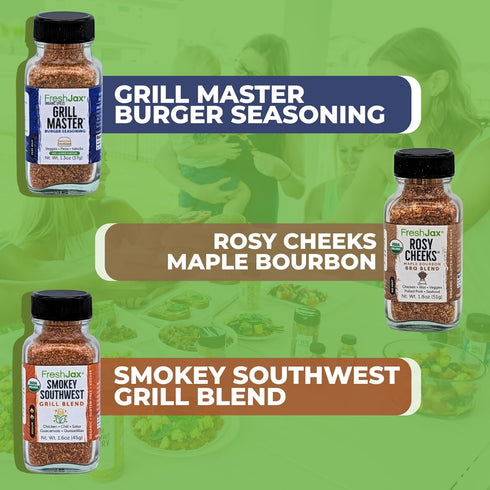 FreshJax Beef Seasoning Gift Set | Pack of 3 Organic Spice Set | Grilling Gifts for Men | Grill Master, Smokey Southwest & Rosy Cheeks-Maple Bourb...