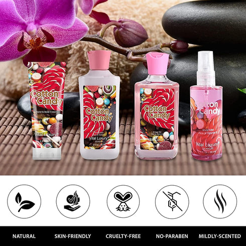 Cotton Candy Bath & Body Kit - 3 Fl Oz, Ideal Skincare Gift Home Spa Set Including Body Lotion, Shower Gel, Body Cream, and Fragrance Mist - Perfe...