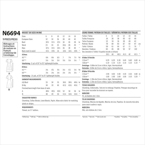 New Look Misses' Wrap Dress Sewing Pattern Kit, Code N6694, Sizes 6-8-10-12-14-16...