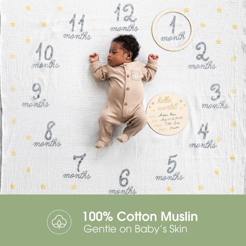 Pearhead Hello World Milestone Blanket and Prop, Baby Monthly Milestone Updates, Growth Blanket with Photo Posing Props, Ideal Mother's Day Gift, ...