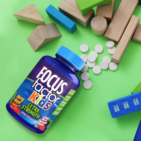 Focus Factor Kids Extra Strength Daily Chewable for Brain Health Support, 120 Count – Vitamins - Quality Formula – Gluten & Dairy Free Supplements...