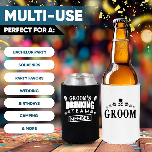 Shop4Ever Groom and Groom’s Drinking Team Member Can Coolie ~ Wedding Bachelor Party Beer Can Sleeve Coolers ~ (Member, Blk, 13 Pk)...