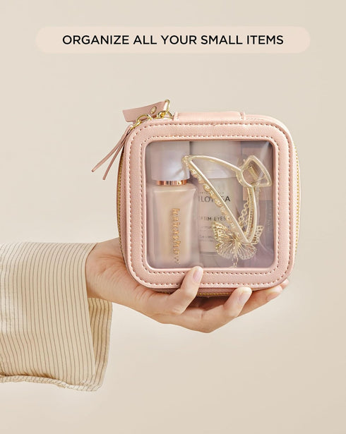 HBlife Small Makeup Bag for Purse Cute Mini Makeup Bag Cosmetic Bag Travel Clear Makeup Pouch Case Organizer Leather Make Up Toiletry Bag Transpar...