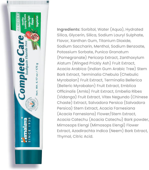Himalaya Complete Care Toothpaste, Fluoride Free to Reduce Plaque and Brighten Teeth, 6.17 Oz...