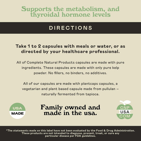 Raw Sea Kelp Powder Supplement - 600mg Capsules 100 Pills Powdered Raw Seaweed & Thyroid Support Supplement...