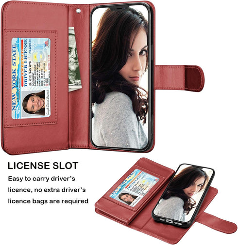 Njjex iPhone 12 Pro Max Wallet Case (2020) with 9 Card Slots, PU Leather, Detachable Kickstand, Lanyard & Magnetic Closure - Wine Red...