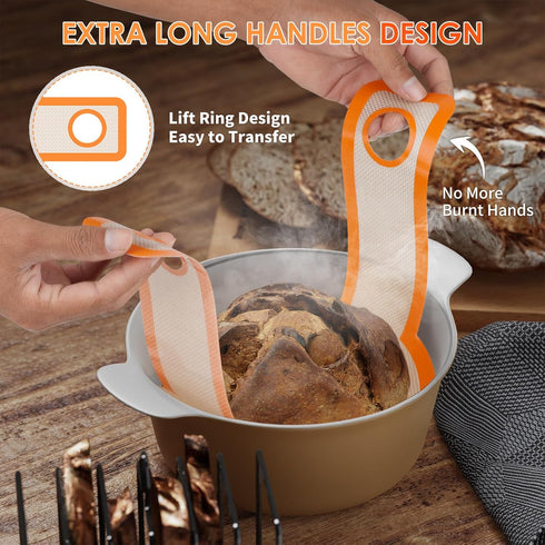 Silicone Bread Sling for Dutch Oven - 2 Pack Baking Mats with Silicone Brush and Storage Band, Non-Stick, Heat-Resistant & Easy to Clean, Reusable...