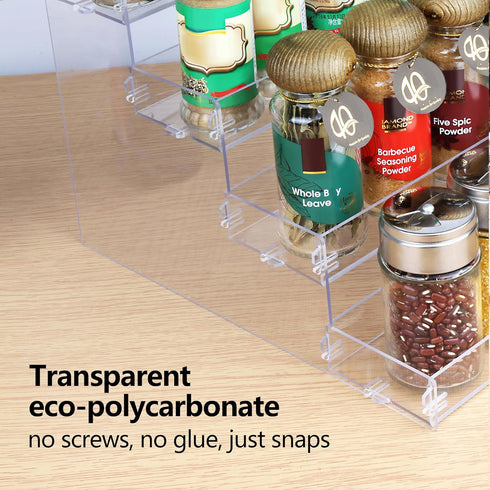 Spice Rack,No Tool Needed & No Pungent Acrylic Glue Self-derived Snap On Assembly Spice Shelf Pantry Kitchen Cabinet Organizer 10 in for Jars,Baki...