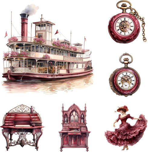 108 Pcs Red Victorian Era Scrapbook Stickers Set, Aesthetic Sticker for Scrapbooking and Journaling, Junk Journal Supplies, Bullet Journals Materi...
