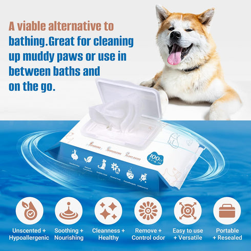 Pet Wipes for Dogs 100Pcs/1Pack – Unscented Dog Wipes with Vitamin E, Chamomile – Gentle Cat Wipes Ideal for Muddy Paws, Face, Dog Eye Wipes, Dog ...
